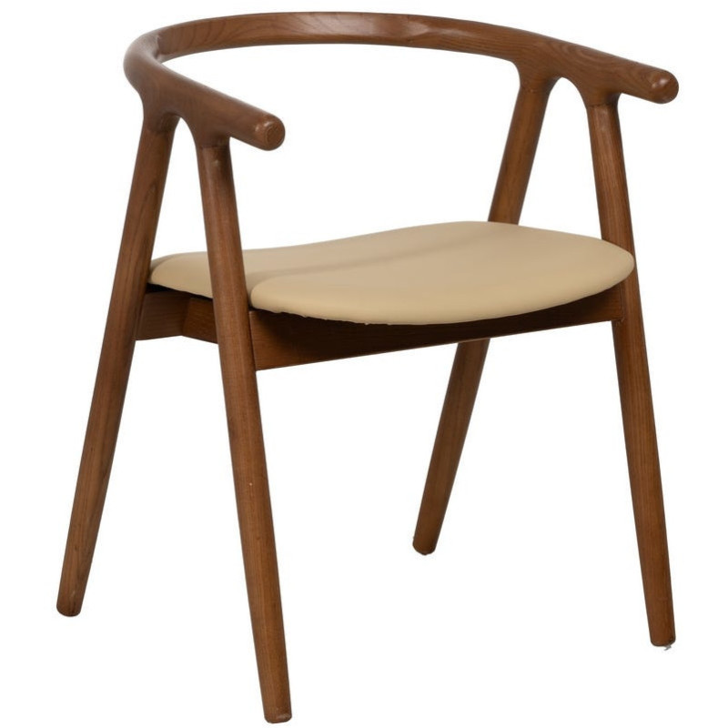 Fauteuil de table mid-century moderne en Bois d'orme Marron Polyuréthane Crème Nyora - 1