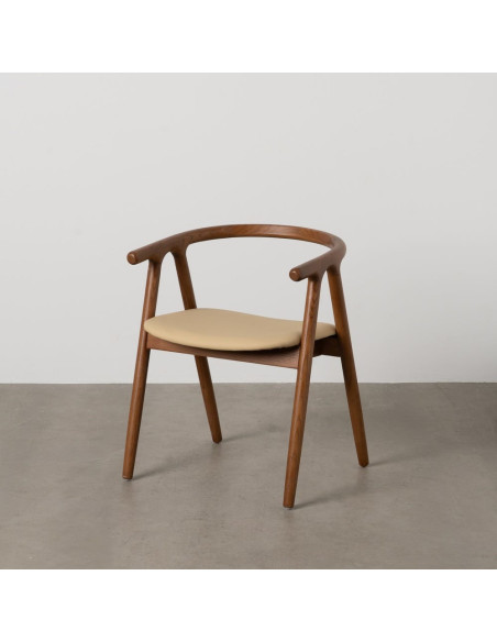 Fauteuil de table mid-century moderne en Bois d'orme Marron Polyuréthane Crème Nyora - 2