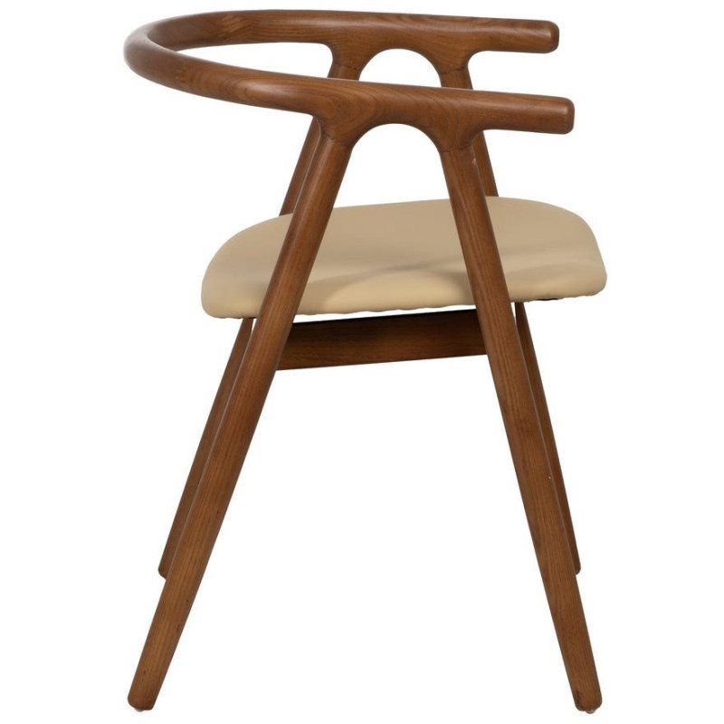 Fauteuil de table mid-century moderne en Bois d'orme Marron Polyuréthane Crème Nyora - 3