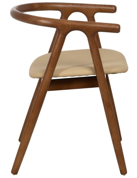 Fauteuil de table mid-century moderne en Bois d'orme Marron Polyuréthane Crème Nyora - 3