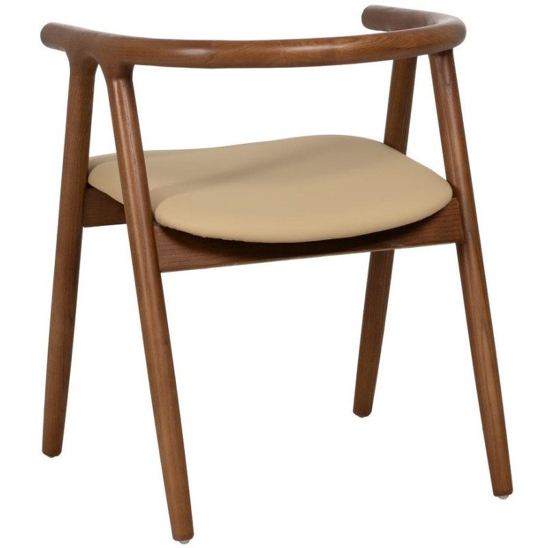 Fauteuil de table mid-century moderne en Bois d'orme Marron Polyuréthane Crème Nyora - 4