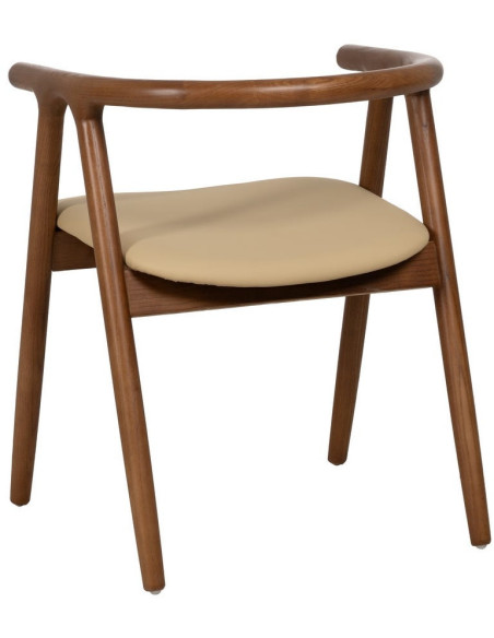Fauteuil de table mid-century moderne en Bois d'orme Marron Polyuréthane Crème Nyora - 4