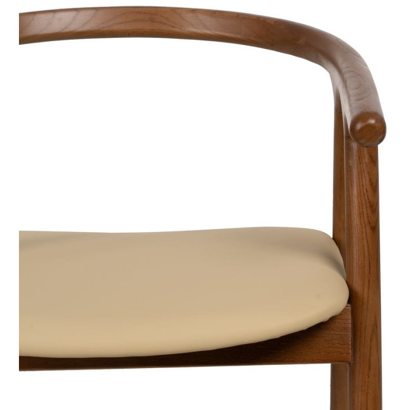 Fauteuil de table mid-century moderne en Bois d'orme Marron Polyuréthane Crème Nyora - 5
