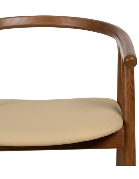 Fauteuil de table mid-century moderne en Bois d'orme Marron Polyuréthane Crème Nyora - 5