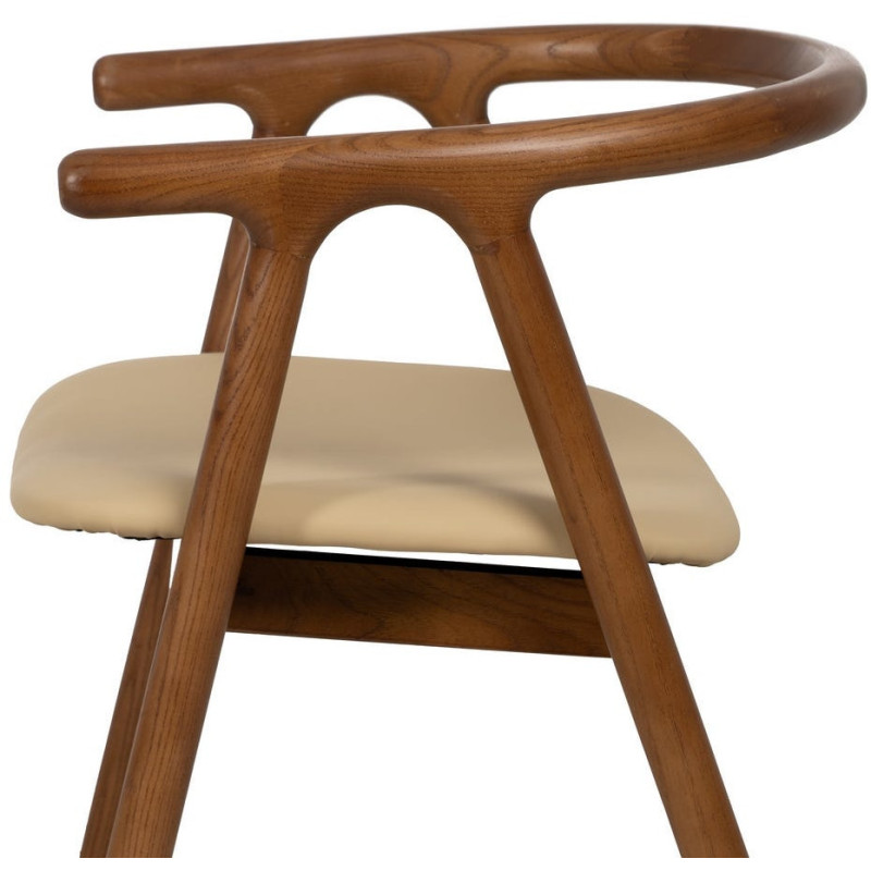 Fauteuil de table mid-century moderne en Bois d'orme Marron Polyuréthane Crème Nyora - 6
