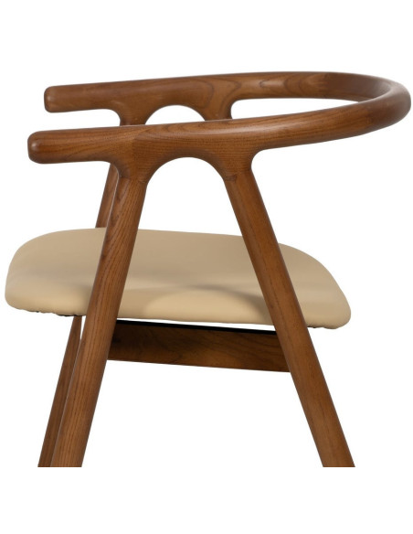 Fauteuil de table mid-century moderne en Bois d'orme Marron Polyuréthane Crème Nyora - 6