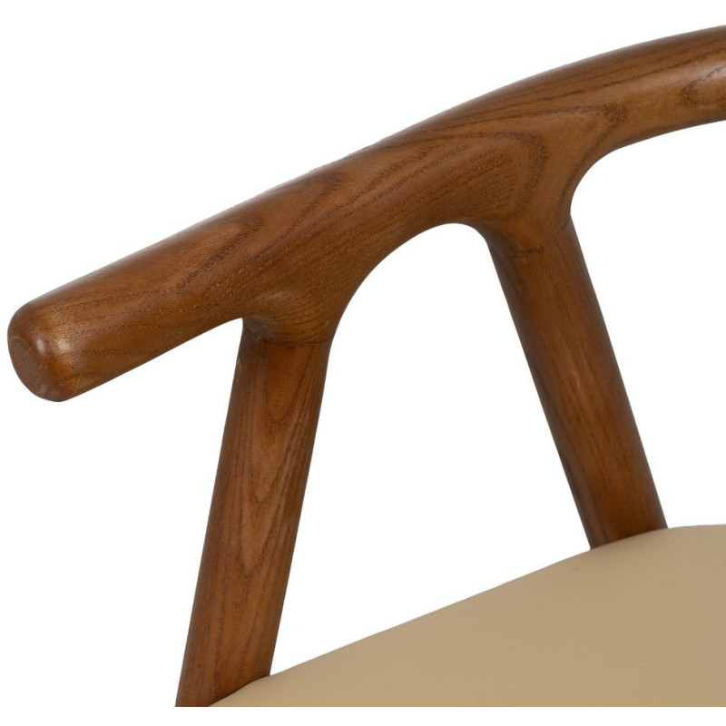 Fauteuil de table mid-century moderne en Bois d'orme Marron Polyuréthane Crème Nyora - 7