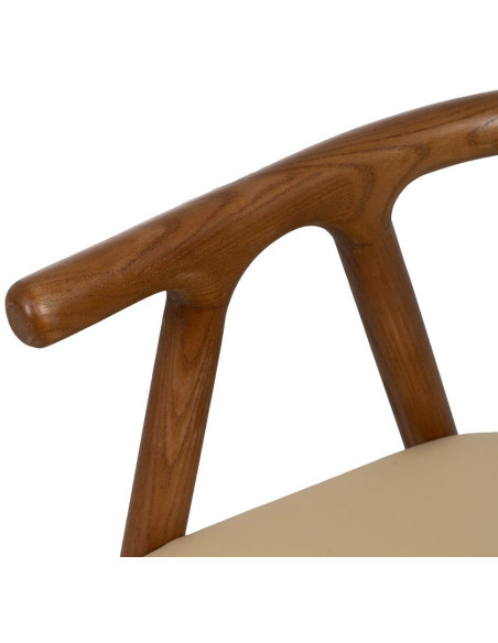 Fauteuil de table mid-century moderne en Bois d'orme Marron Polyuréthane Crème Nyora - 7