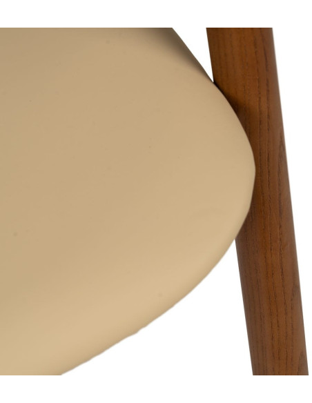 Fauteuil de table mid-century moderne en Bois d'orme Marron Polyuréthane Crème Nyora - 8
