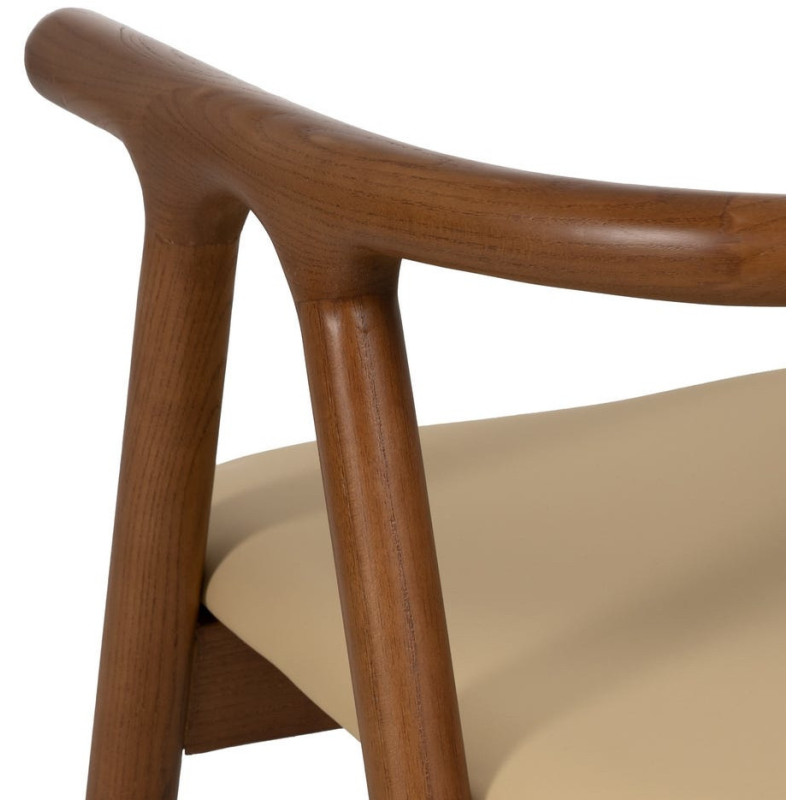 Fauteuil de table mid-century moderne en Bois d'orme Marron Polyuréthane Crème Nyora - 10