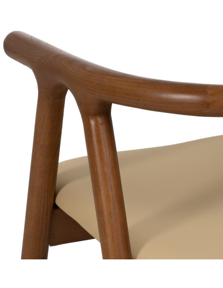 Fauteuil de table mid-century moderne en Bois d'orme Marron Polyuréthane Crème Nyora - 10