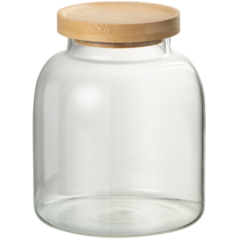 Pot avec couvercle 1,2 L Tom en Verre Transparent Bambou Naturel - 1