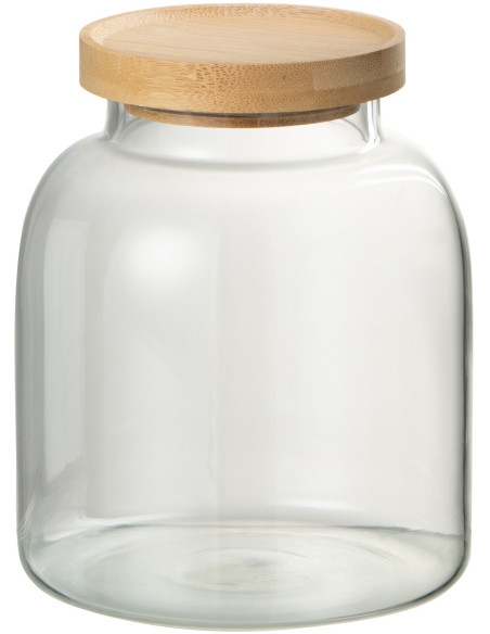 Pot avec couvercle 1,2 L Tom en Verre Transparent Bambou Naturel - 1