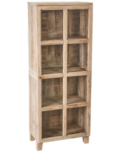 Buffet Vitrine rustique chic Haut 1 porte en Bois de manguier Naturel Verre Transparent Cala - 1