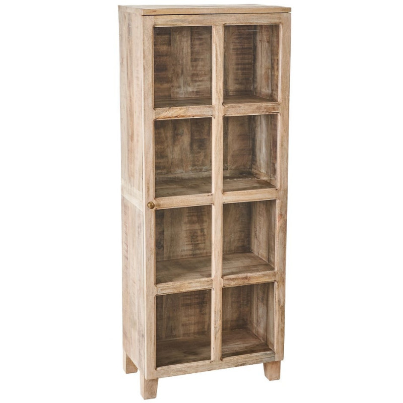 Buffet Vitrine rustique chic Haut 1 porte en Bois de manguier Naturel Verre Transparent Cala - 1