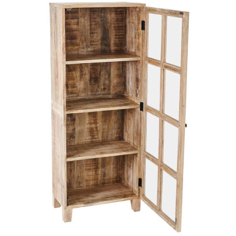 Buffet Vitrine rustique chic Haut 1 porte en Bois de manguier Naturel Verre Transparent Cala - 2
