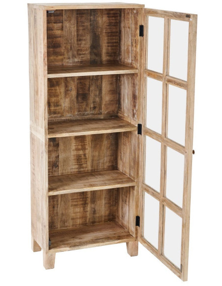 Buffet Vitrine rustique chic Haut 1 porte en Bois de manguier Naturel Verre Transparent Cala - 2