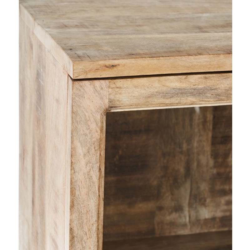Buffet Vitrine rustique chic Haut 1 porte en Bois de manguier Naturel Verre Transparent Cala - 3