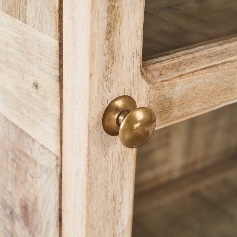 Buffet Vitrine rustique chic Haut 1 porte en Bois de manguier Naturel Verre Transparent Cala - 5