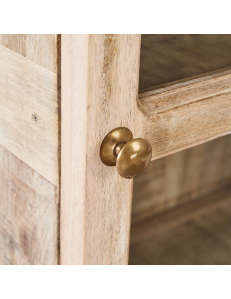 Buffet Vitrine rustique chic Haut 1 porte en Bois de manguier Naturel Verre Transparent Cala - 5