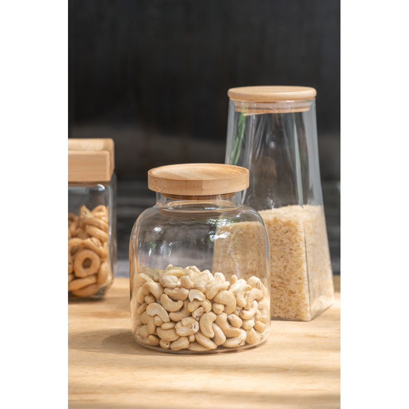 Pot avec couvercle 1,2 L Tom en Verre Transparent Bambou Naturel - 2