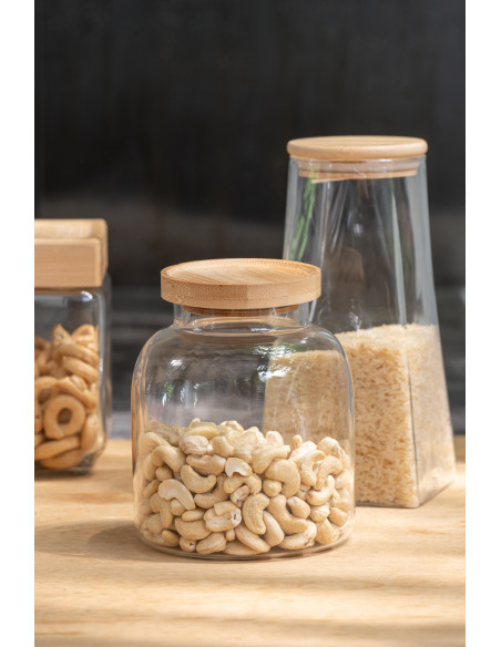 Pot avec couvercle 1,2 L Tom en Verre Transparent Bambou Naturel - 2