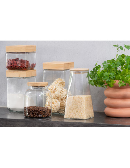 Pot avec couvercle 1,2 L Tom en Verre Transparent Bambou Naturel - 5