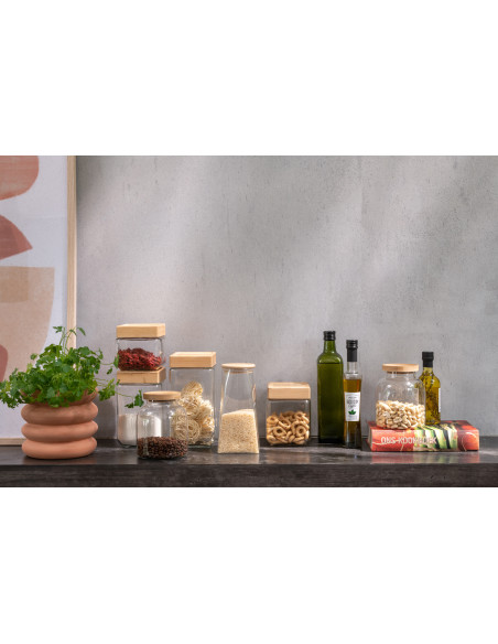 Pot avec couvercle 1,2 L Tom en Verre Transparent Bambou Naturel - 6
