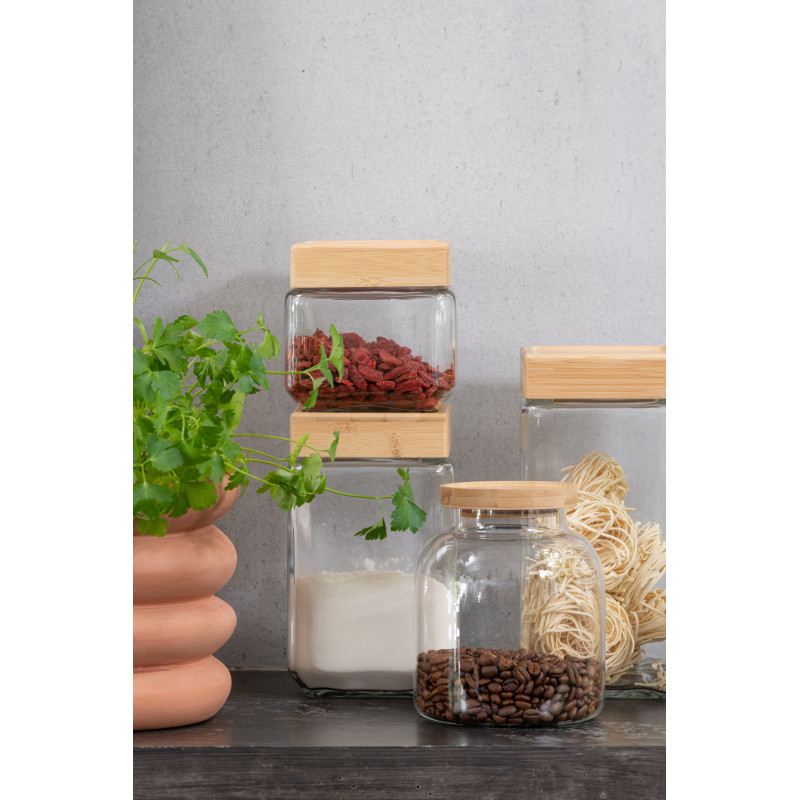 Pot avec couvercle 1,2 L Tom en Verre Transparent Bambou Naturel - 7