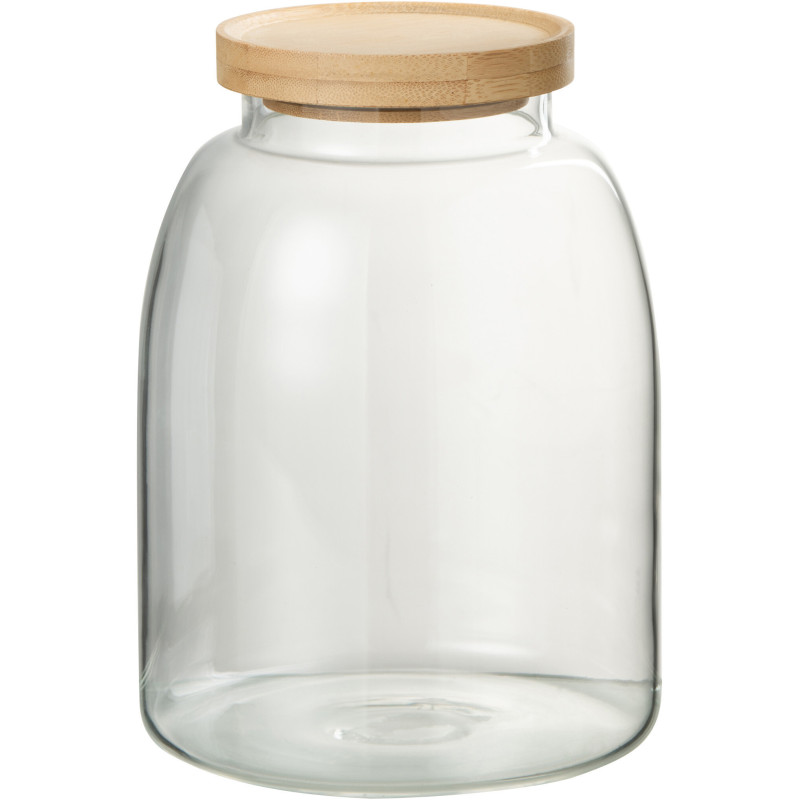Pot avec couvercle 2,1 L Tom en Verre Transparent Bambou Naturel - 1