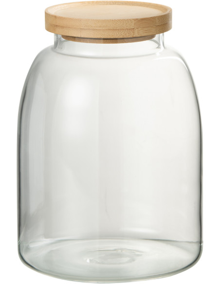 Pot avec couvercle 2,1 L Tom en Verre Transparent Bambou Naturel - 1
