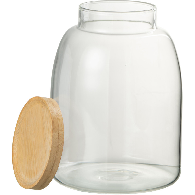 Pot avec couvercle 2,1 L Tom en Verre Transparent Bambou Naturel - 2