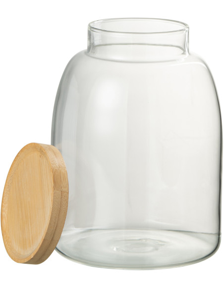 Pot avec couvercle 2,1 L Tom en Verre Transparent Bambou Naturel - 2