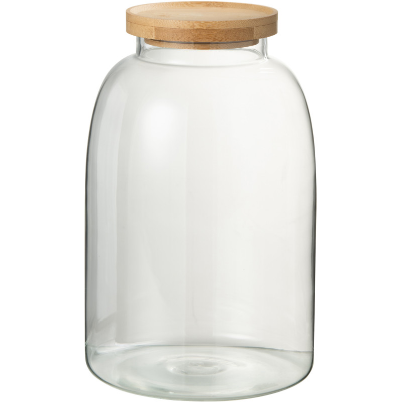 Pot avec couvercle 3,2 L Tom en Verre Transparent Bambou Naturel - 1