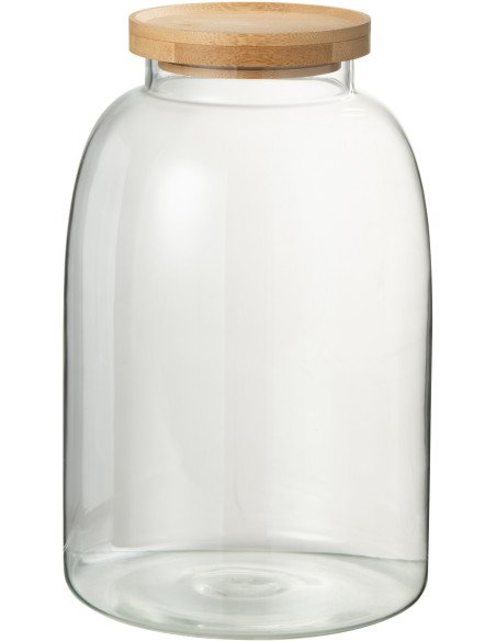 Pot avec couvercle 3,2 L Tom en Verre Transparent Bambou Naturel - 1