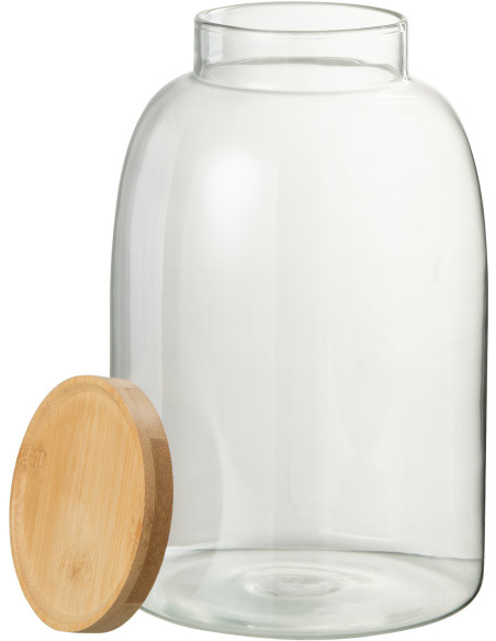Pot avec couvercle 3,2 L Tom en Verre Transparent Bambou Naturel - 2