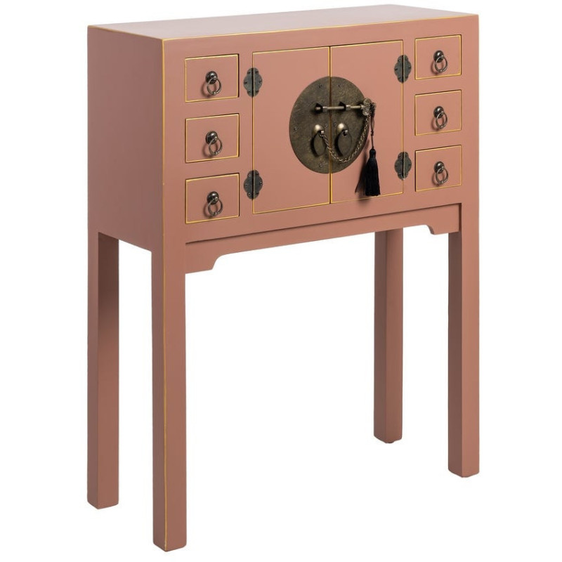 Console orientale chic 2 portes 6 tiroirs en Bois MDF Marron moka Oriente - 1