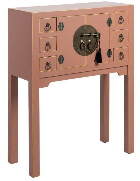 Console orientale chic 2 portes 6 tiroirs en Bois MDF Marron moka Oriente - 1