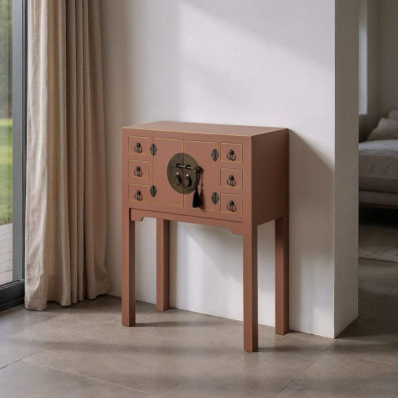 Console orientale chic 2 portes 6 tiroirs en Bois MDF Marron moka Oriente - 2