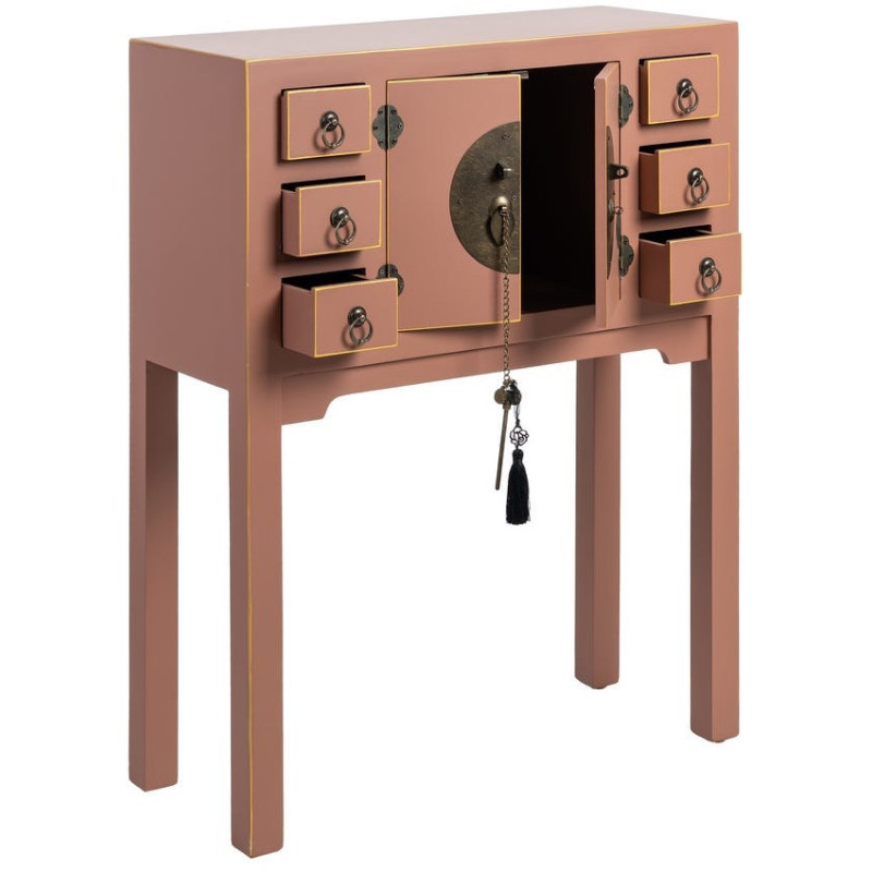 Console orientale chic 2 portes 6 tiroirs en Bois MDF Marron moka Oriente - 3
