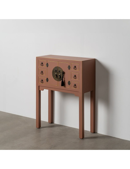 Console orientale chic 2 portes 6 tiroirs en Bois MDF Marron moka Oriente - 12