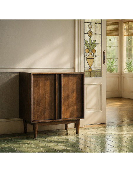 Petit Buffet mid-century moderne 2 portes en Bois de manguier Marron Garrel - 2