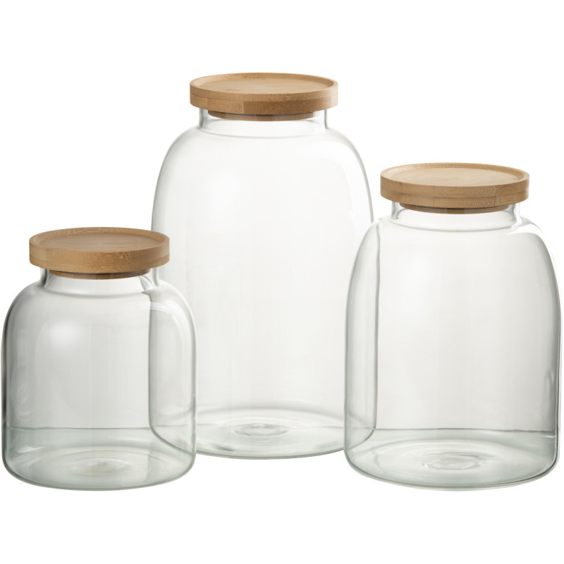 Pot avec couvercle 3,2 L Tom en Verre Transparent Bambou Naturel - 3