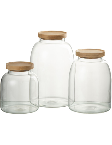 Pot avec couvercle 3,2 L Tom en Verre Transparent Bambou Naturel - 3