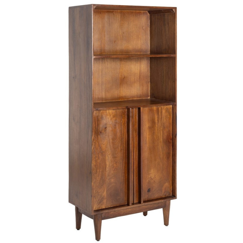 Grand Buffet mid-century moderne Haut 2 portes 2 étagères en Bois de manguier Marron Garrel - 1