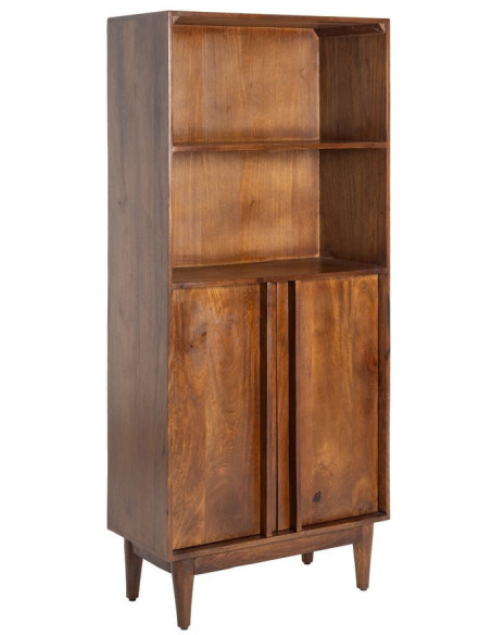 Grand Buffet mid-century moderne Haut 2 portes 2 étagères en Bois de manguier Marron Garrel - 1