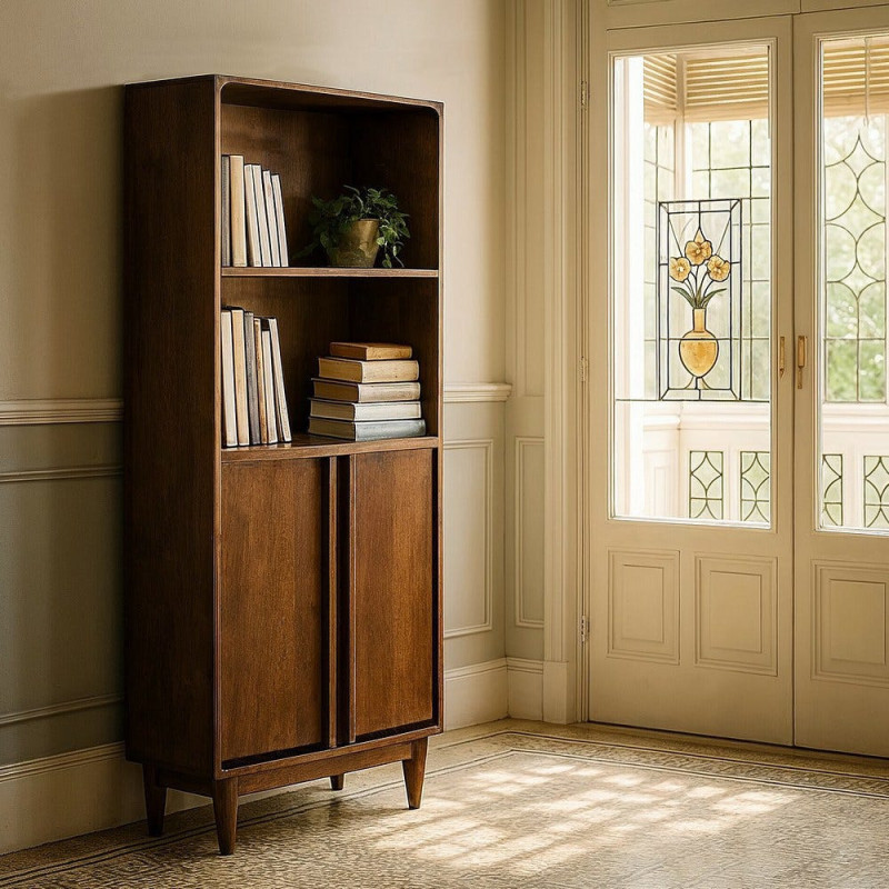 Grand Buffet mid-century moderne Haut 2 portes 2 étagères en Bois de manguier Marron Garrel - 2