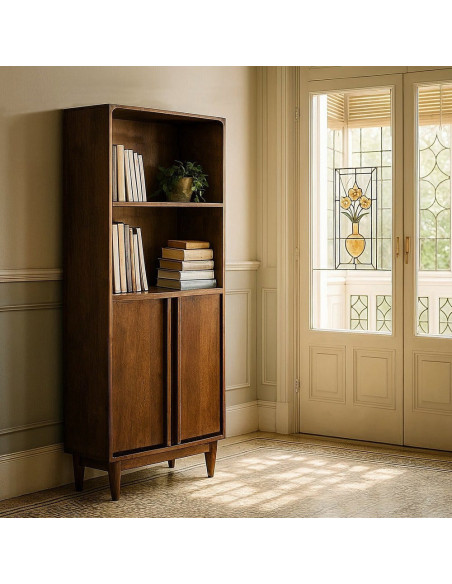 Grand Buffet mid-century moderne Haut 2 portes 2 étagères en Bois de manguier Marron Garrel - 2