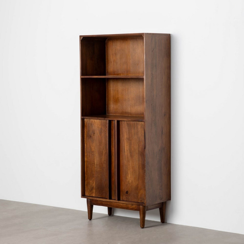 Grand Buffet mid-century moderne Haut 2 portes 2 étagères en Bois de manguier Marron Garrel - 8