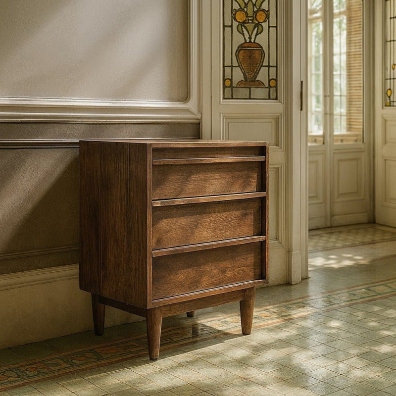 Commode mid-century moderne 3 tiroirs en Bois de manguier Marron Garrel - 2